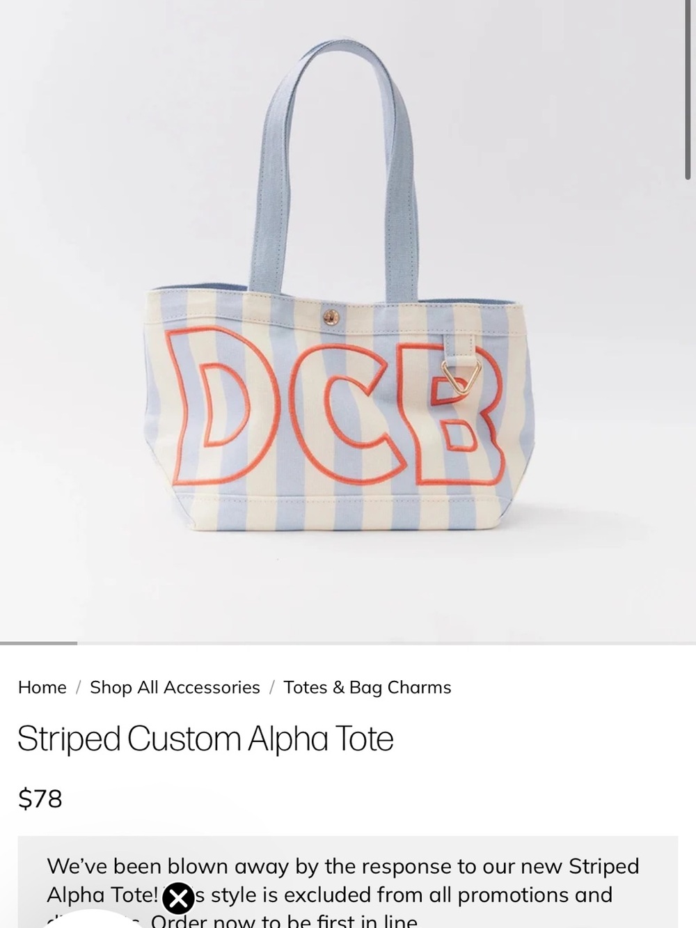 BaubleBar Striped Alpha Tote - Light Blue, Cream & Orange Accents